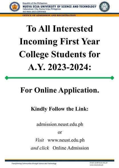 NEUST Online Admission Registration.